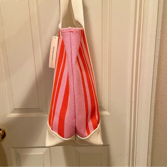 AQUA Canvas Pink and Red Striped Tote Bag Bloomingdale’s Exclusive Large - Picture 4 of 12